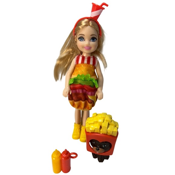 Mattel Other - Barbie Chelsea Doll Burger Costume Blonde Hair w/ French Fry Bear & Accessories